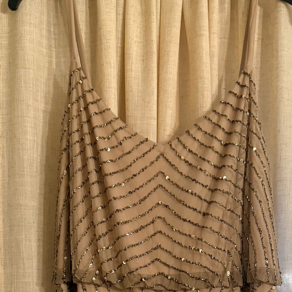 Adrianna Papell Beige Sequin Dress